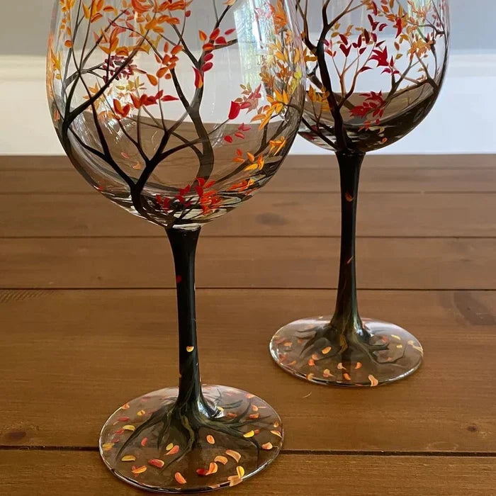 Maybell | Hand-Painted Four Seasons Tree Wine Glasses Set – Artistic Gift