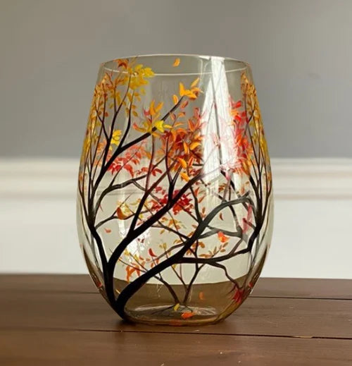 Maybell | Hand-Painted Four Seasons Tree Wine Glasses Set – Artistic Gift