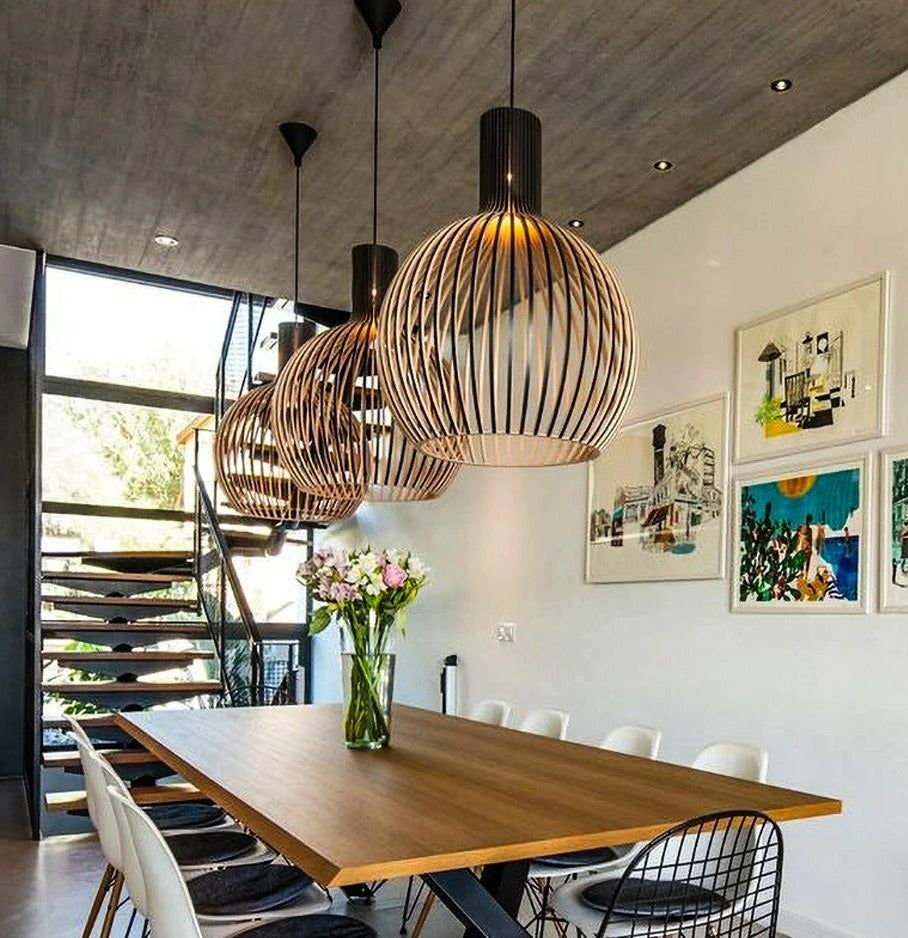 Handcrafted Wooden Pendant Light – Rustic Modern Ceiling Lamp