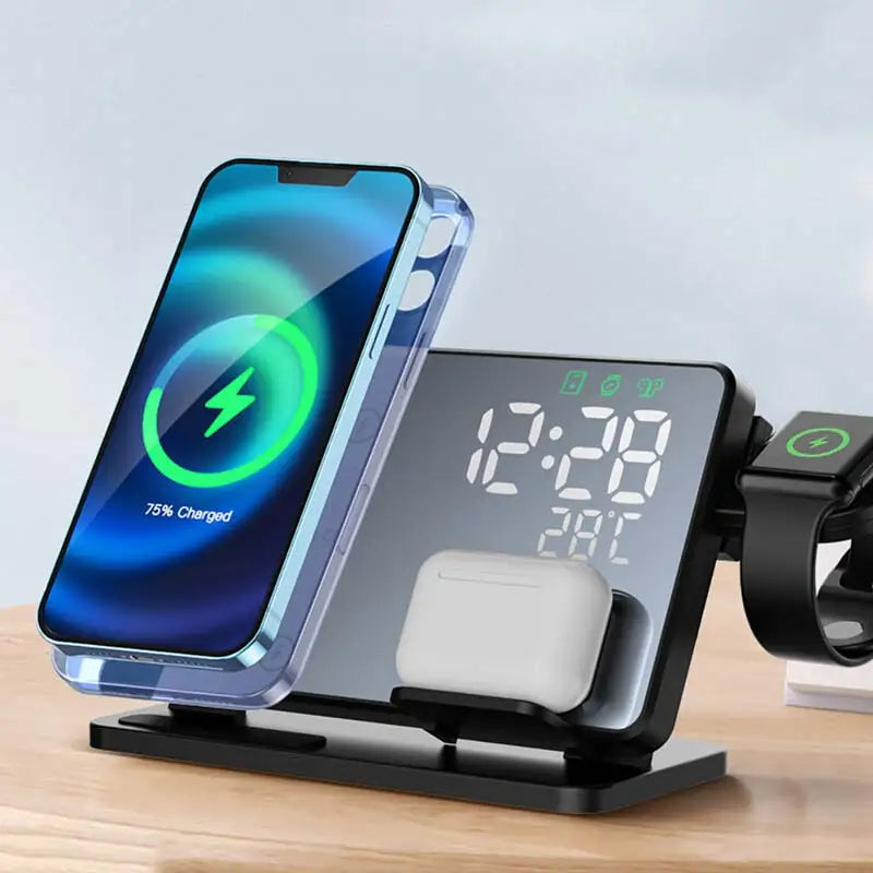 Charly| 3-in-1 Wireless Charging Station with Alarm Clock – Fast Charger for iPhone, Apple Watch & AirPods