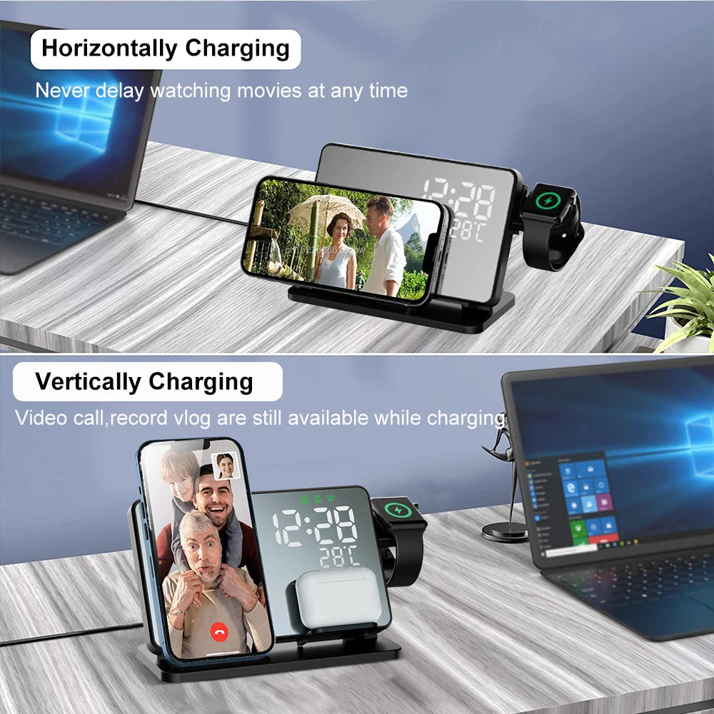 Charly| 3-in-1 Wireless Charging Station with Alarm Clock – Fast Charger for iPhone, Apple Watch & AirPods