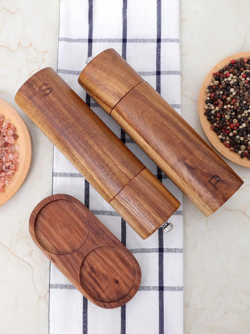 Gift | Classic Wooden Salt & Pepper Mill Set – Refillable & Durable