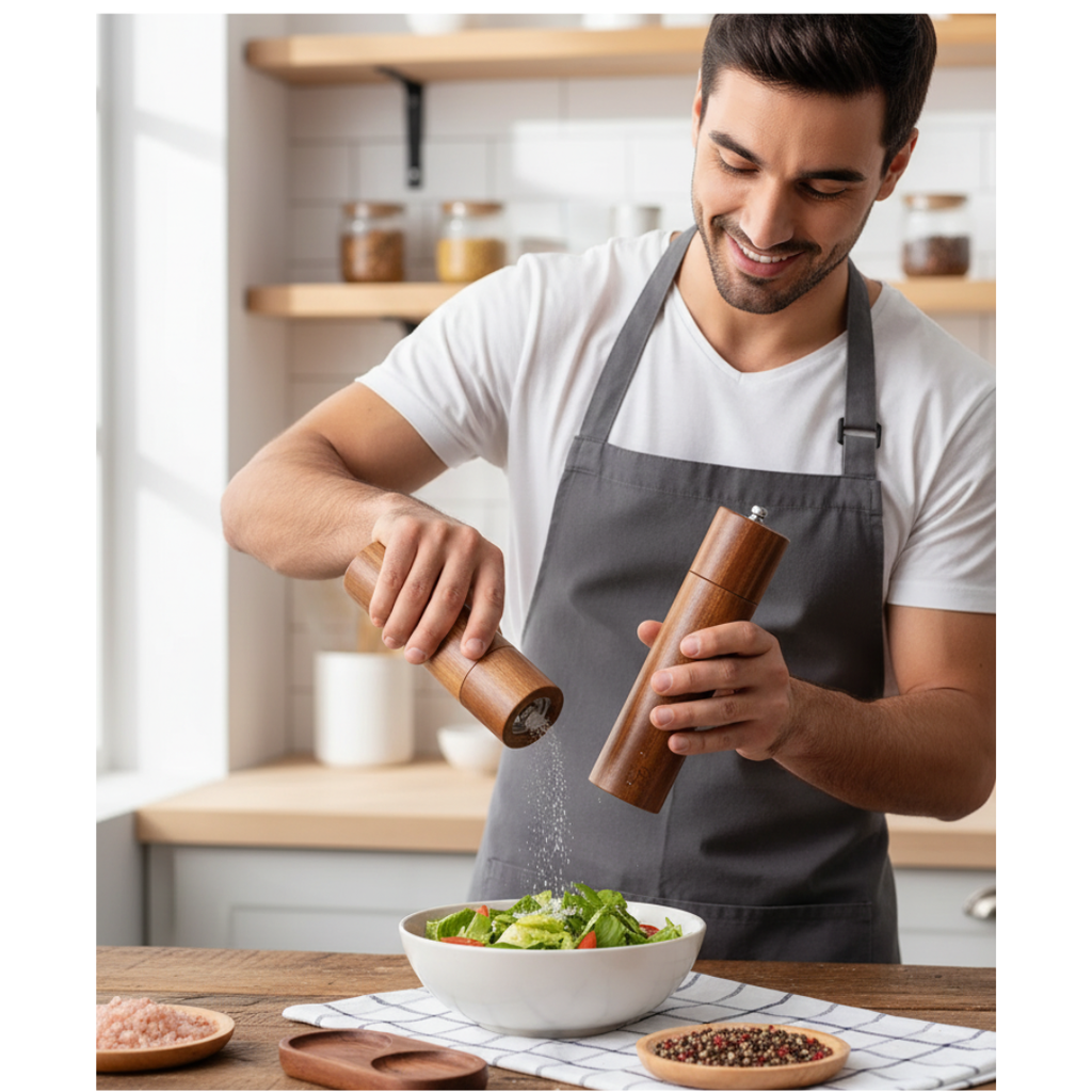 Gift | Classic Wooden Salt & Pepper Mill Set – Refillable & Durable