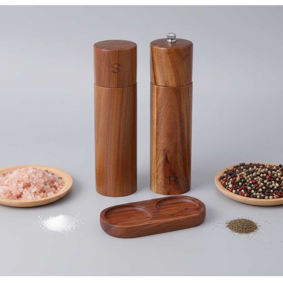 Gift | Classic Wooden Salt & Pepper Mill Set – Refillable & Durable