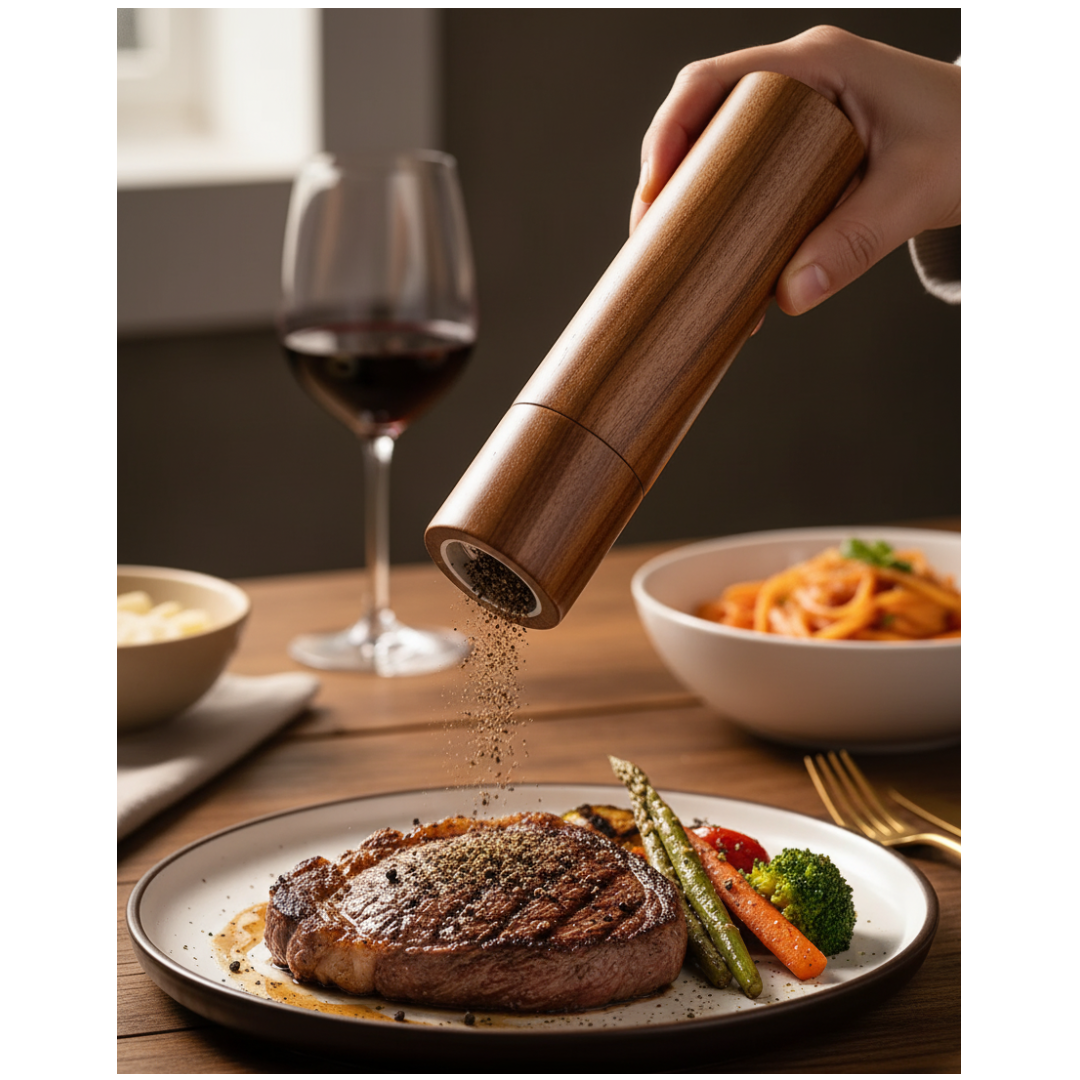 Gift | Classic Wooden Salt & Pepper Mill Set – Refillable & Durable