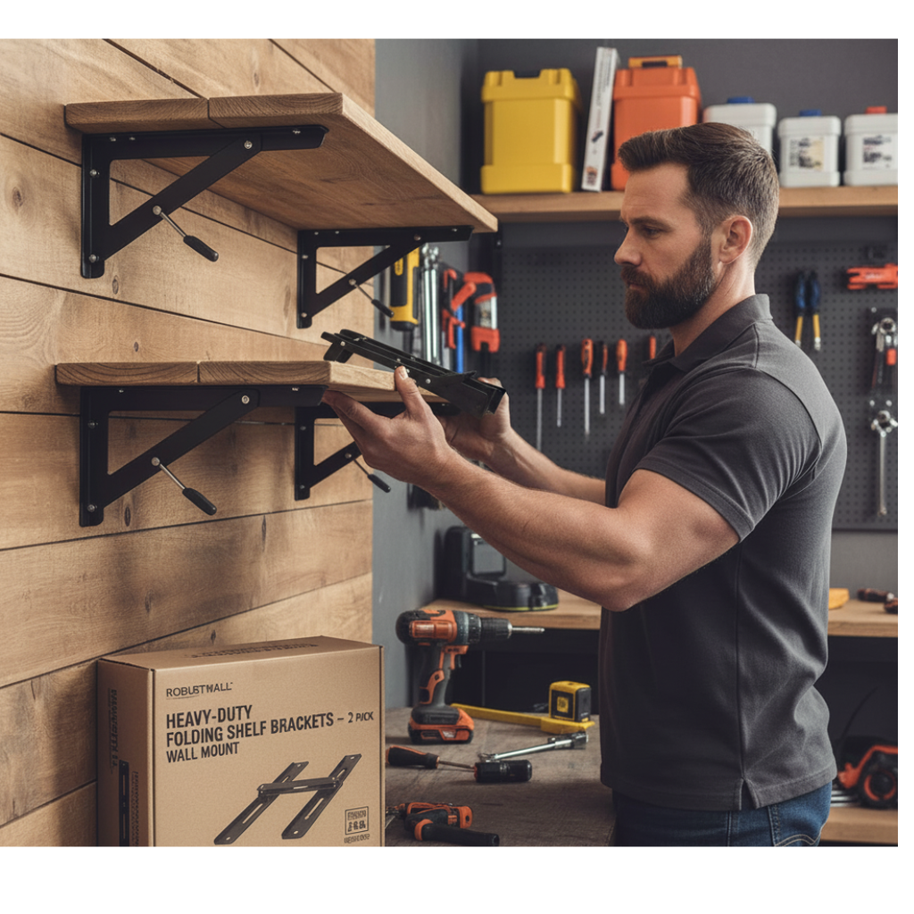 Ellery | Heavy-Duty Folding Shelf Brackets – 2-Pack Wall Mount