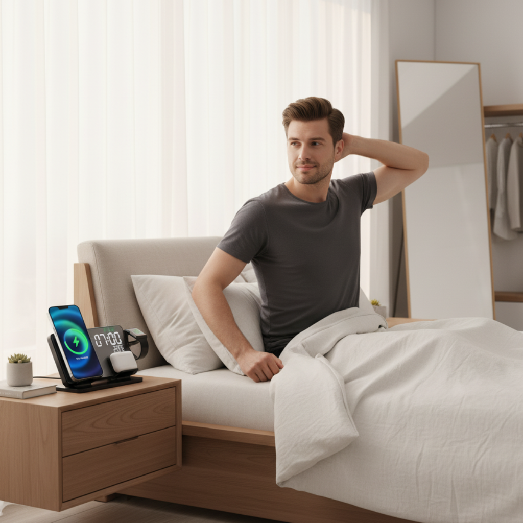 Charly| 3-in-1 Wireless Charging Station with Alarm Clock – Fast Charger for iPhone, Apple Watch & AirPods