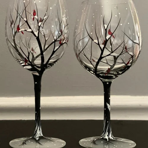 Maybell | Hand-Painted Four Seasons Tree Wine Glasses Set – Artistic Gift