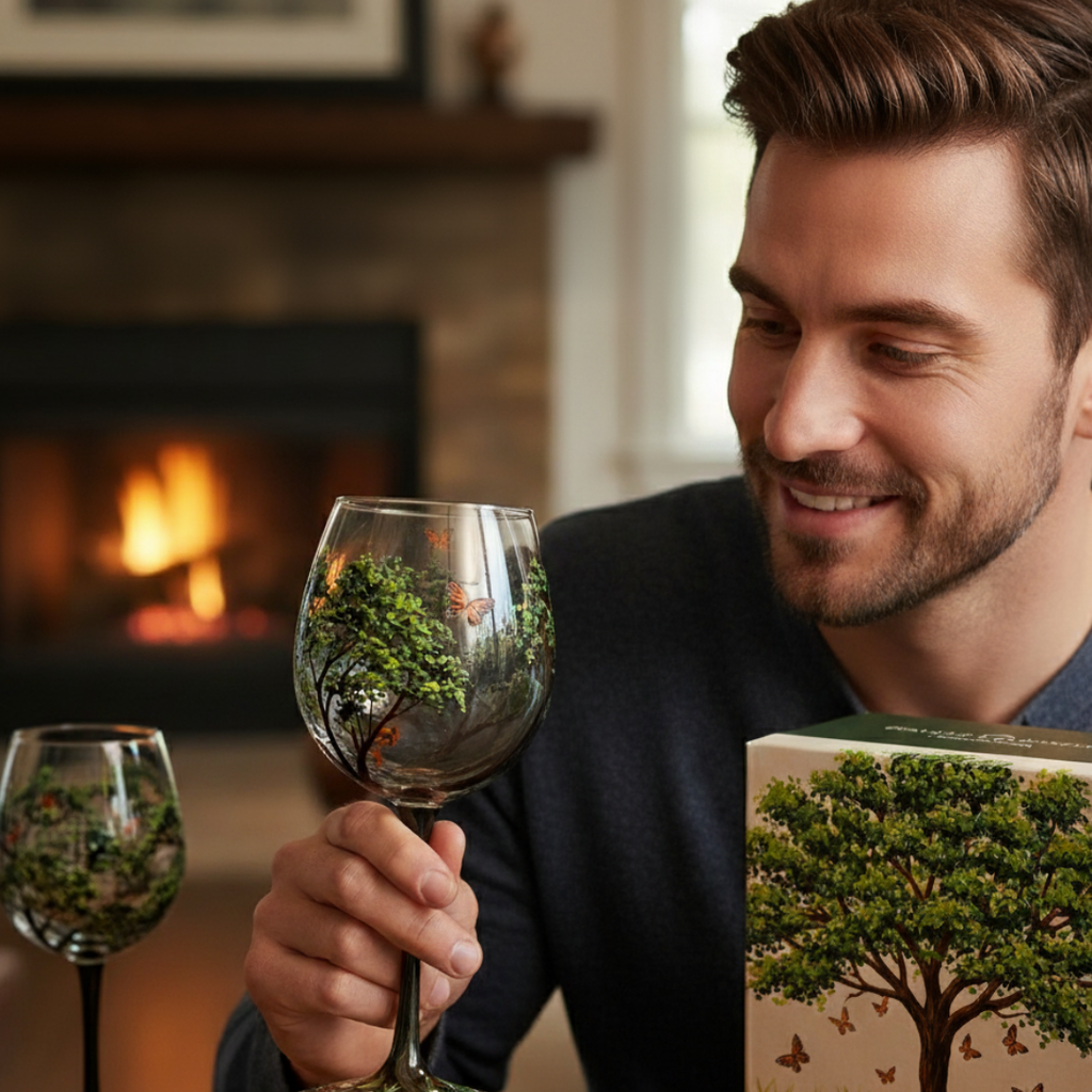 Maybell | Hand-Painted Four Seasons Tree Wine Glasses Set – Artistic Gift