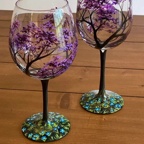 Maybell | Hand-Painted Four Seasons Tree Wine Glasses Set – Artistic Gift