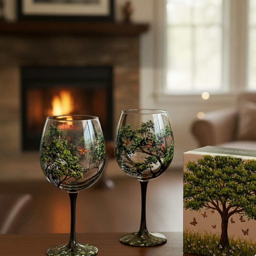 Maybell | Hand-Painted Four Seasons Tree Wine Glasses Set – Artistic Gift