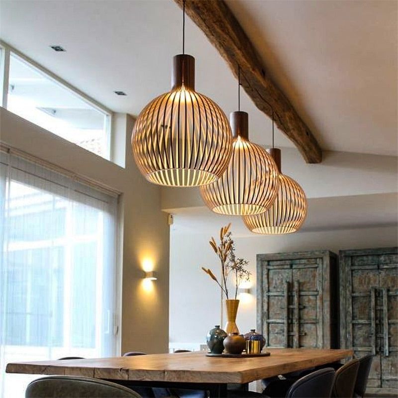 Handcrafted Wooden Pendant Light – Rustic Modern Ceiling Lamp