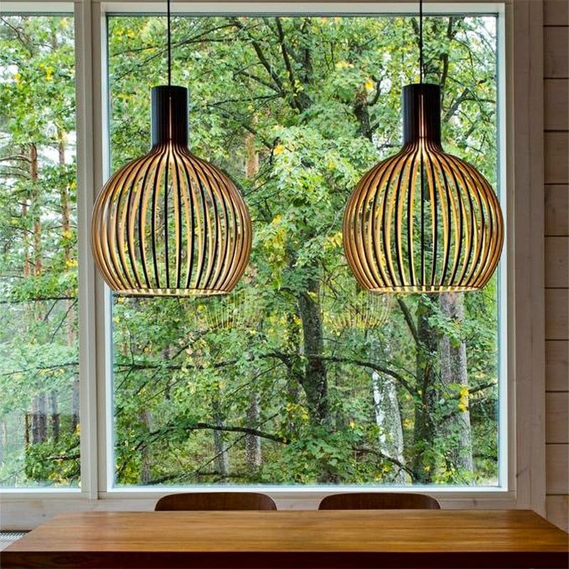 Handcrafted Wooden Pendant Light – Rustic Modern Ceiling Lamp