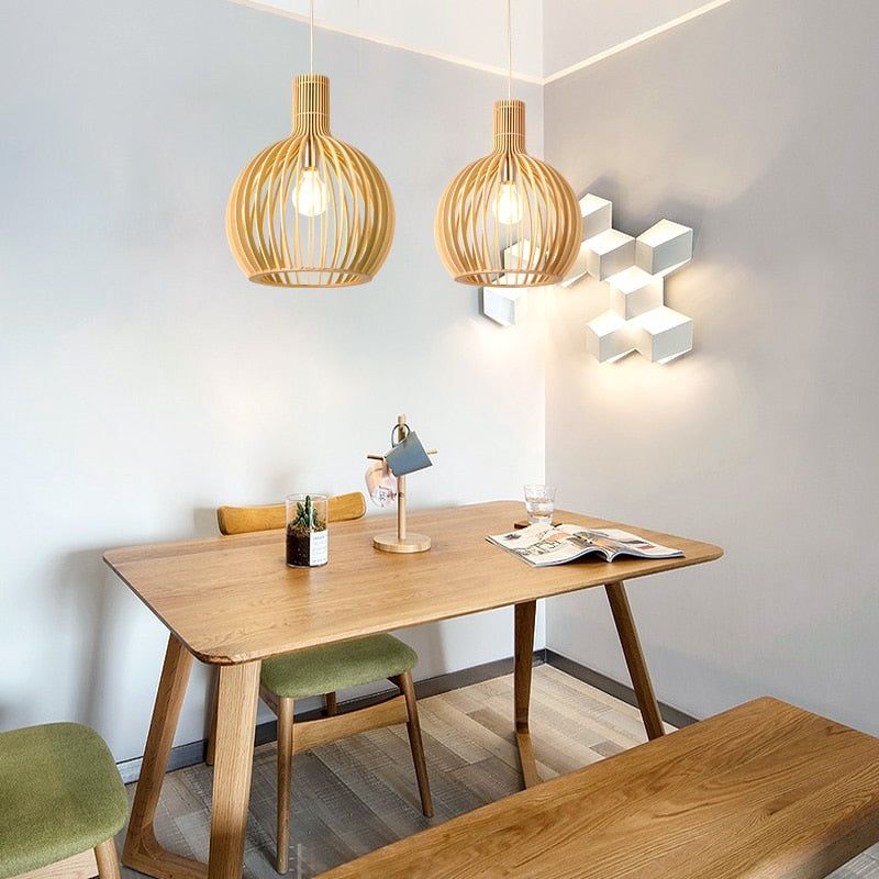 Handcrafted Wooden Pendant Light – Rustic Modern Ceiling Lamp