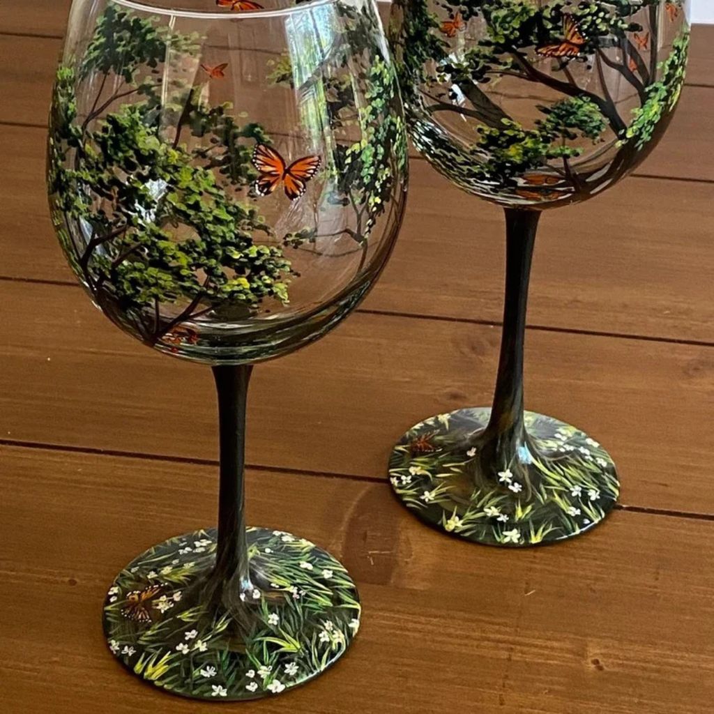 Maybell | Hand-Painted Four Seasons Tree Wine Glasses Set – Artistic Gift